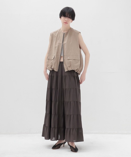 DRESSLAVE（ドレスレイブ）の「tuck bubble sleeveless blouson(タックバブルスリーブレスブルゾン)（ブルゾン・レディース・ホワイト/ブラウン・38）」の9枚目の写真