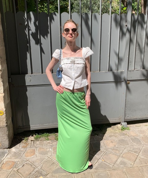 chuclla（チュクラ）の「【LONSLAN】リラクシー ロングカットソースカート CHLONW25s052（スカート・レディース・ライトグリーン/ブラック・S/M）」の3枚目の写真