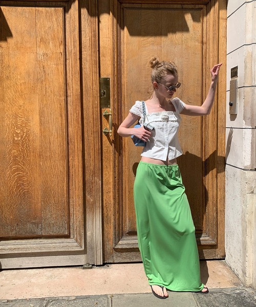 chuclla（チュクラ）の「【LONSLAN】リラクシー ロングカットソースカート CHLONW25s052（スカート・レディース・ライトグリーン/ブラック・S/M）」の6枚目の写真