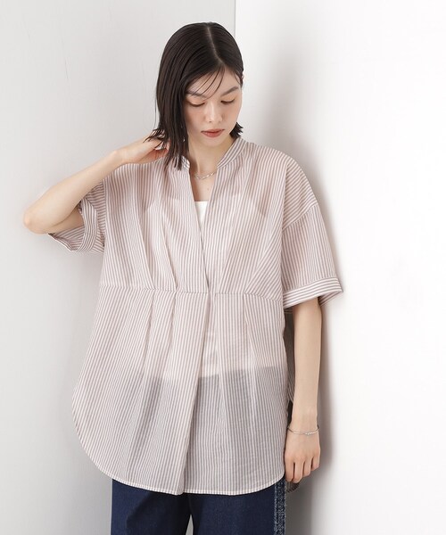 THE SHOP TK (ザ ショップ ティーケー )の「ウエストタックチュニック【体型カバー/洗濯機OK】(シャツ/ブラウス・レディース・スミクロ/パープル系1/アイボリー・12/13)」の3枚目の写真