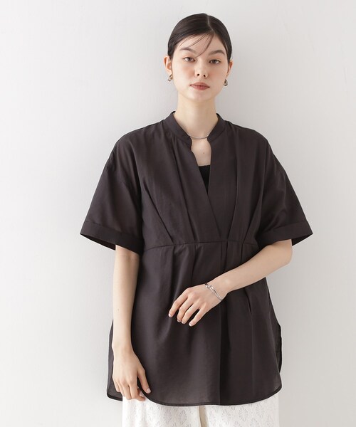 THE SHOP TK (ザ ショップ ティーケー )の「ウエストタックチュニック【体型カバー/洗濯機OK】(シャツ/ブラウス・レディース・スミクロ/パープル系1/アイボリー・12/13)」の2枚目の写真