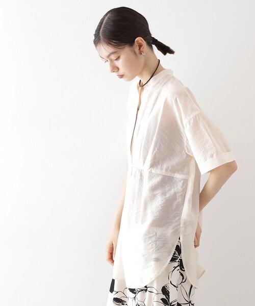 THE SHOP TK (ザ ショップ ティーケー )の「ウエストタックチュニック【体型カバー/洗濯機OK】(シャツ/ブラウス・レディース・スミクロ/パープル系1/アイボリー・12/13)」の4枚目の写真
