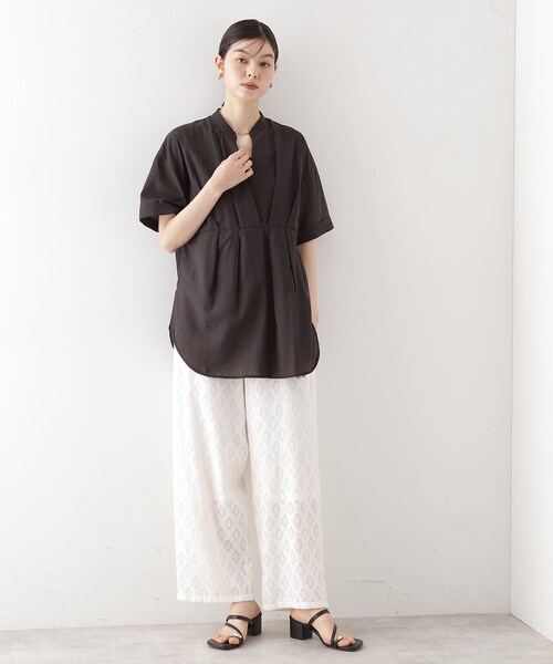 THE SHOP TK (ザ ショップ ティーケー )の「ウエストタックチュニック【体型カバー/洗濯機OK】(シャツ/ブラウス・レディース・スミクロ/パープル系1/アイボリー・12/13)」の10枚目の写真