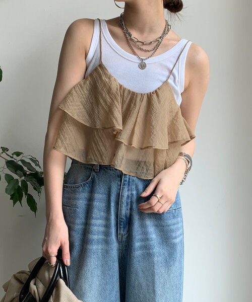 tシャツ フリルキャミセット レディース セール】フリルキャミセット（Tシャツ/カットソー）｜DouDou