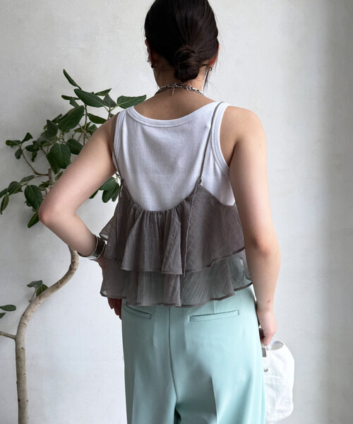 DouDou（ドゥドゥ）の「フリルキャミセット（Tシャツ/カットソー・レディース・ベージュ/グレー・FREE）」の8枚目の写真