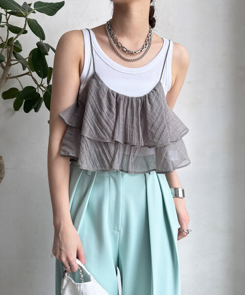 DouDou（ドゥドゥ）の「フリルキャミセット（Tシャツ/カットソー・レディース・ベージュ/グレー・FREE）」の10枚目の写真