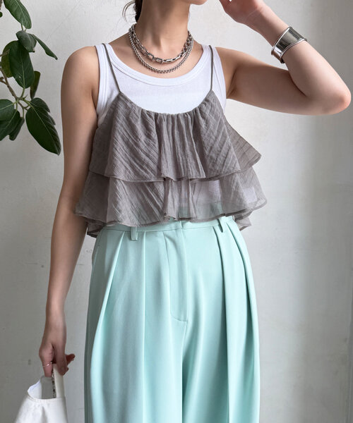 DouDou（ドゥドゥ）の「フリルキャミセット（Tシャツ/カットソー・レディース・ベージュ/グレー・FREE）」の11枚目の写真