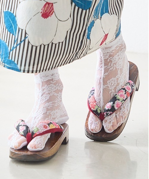 【MM】足袋ソックス☆SALE中 足底綿フラワー柄レース足袋ソックス13cm丈（ソックス/靴下