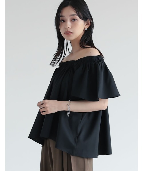 美品♪ソーノ リネンライク バックリボン 半袖ブラウス ブラウス 黒 pq7 ブラウス シャツ バックリボン半袖チュニックブラウス