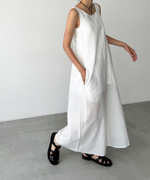 CANAL JEAN(キャナルジーン)の「El mar コットンナイロンバックオープンワンピース(ワンピース・レディース・ホワイト/ブラック・ONE SIZE)」の4枚目の写真