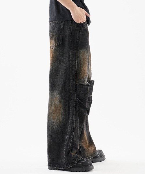 Theater code（シアターコード）の「Rust-processed wide denim pants/錆び加工 ワイドデニムパンツ（デニムパンツ・メンズ・ブラック・L/M）」の9枚目の写真
