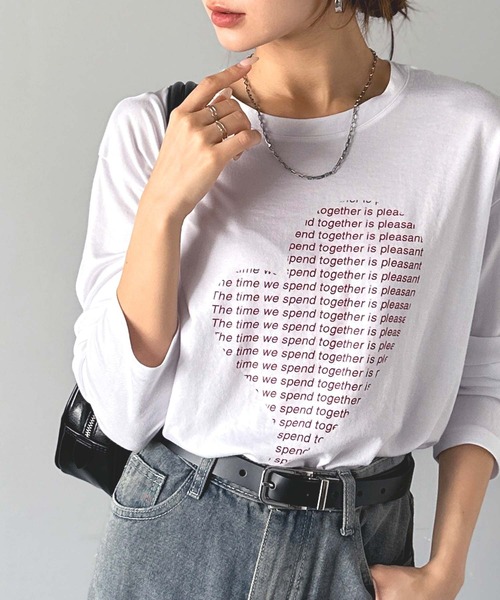 mily bilet(ミウィビレット)の「【mily bilet】 ハートが映える♪大人カジュアルMIX◎ハートグラフィック指穴ロングTシャツ(Tシャツ/カットソー・レディース・チャコールグレー/ブラウン/ホワイト/オートミール・LARGE/MEDIUM/SMALL/X-LARGE)」の9枚目の写真
