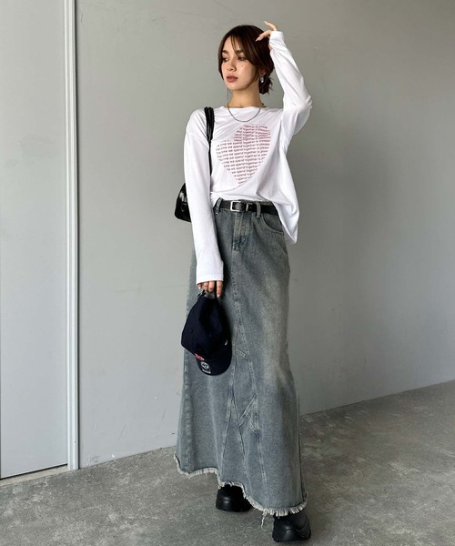 mily bilet(ミウィビレット)の「【mily bilet】 ハートが映える♪大人カジュアルMIX◎ハートグラフィック指穴ロングTシャツ(Tシャツ/カットソー・レディース・チャコールグレー/ブラウン/ホワイト/オートミール・LARGE/MEDIUM/SMALL/X-LARGE)」の10枚目の写真