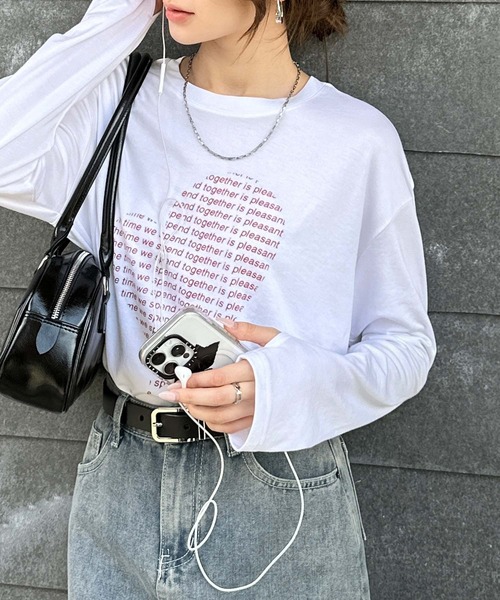 mily bilet(ミウィビレット)の「【mily bilet】 ハートが映える♪大人カジュアルMIX◎ハートグラフィック指穴ロングTシャツ(Tシャツ/カットソー・レディース・チャコールグレー/ブラウン/ホワイト/オートミール・LARGE/MEDIUM/SMALL/X-LARGE)」の7枚目の写真