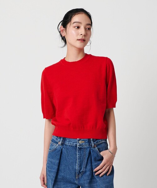 BEAUTY&YOUTH ユナイテッドアローズ　ニット　赤 コットンスラブショートスリーブニット（ニット/セーター