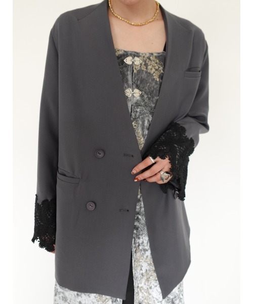Lace Cuff Over Jacket /レースカフオーバージャケット（ノーカラー