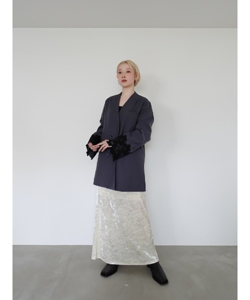 sahara レースカフオーバージャケット　グレー Lace Cuff Over Jacket /レースカフオーバージャケット（ノーカラー