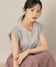 couture brooch | 【マシンウォッシャブル・UVケア・接触冷感】フレンチ肩レースカットソー(Tシャツ/カットソー)
