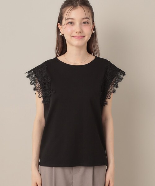 couture brooch（クチュールブローチ）の「【マシンウォッシャブル・UVケア・接触冷感】フレンチ肩レースカットソー（Tシャツ/カットソー・レディース・ライトグレー/ブラック/オフホワイト・38/42/36）」の8枚目の写真