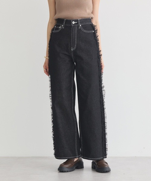 earth music&ecology(アースミュージックアンドエコロジー)の「サイドチュールデニムパンツ(デニムパンツ・レディース・ブラック/インディゴブルー・S/M)」の2枚目の写真