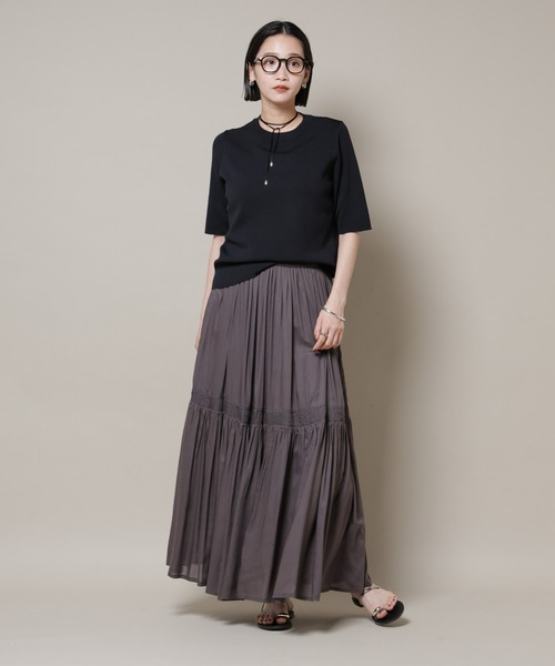 NANO universe(ナノユニバース)の「made in INDIA ギャザー切り替えフレアスカート(セットアップ可)(スカート・レディース・ホワイト/チャコール/ブルー・FREE)」の5枚目の写真