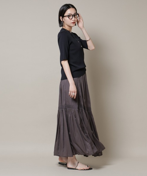 NANO universe(ナノユニバース)の「made in INDIA ギャザー切り替えフレアスカート(セットアップ可)(スカート・レディース・ホワイト/チャコール/ブルー・FREE)」の7枚目の写真
