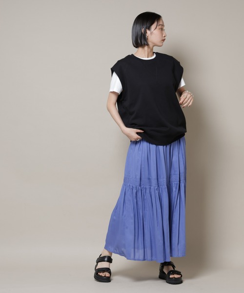 NANO universe(ナノユニバース)の「made in INDIA ギャザー切り替えフレアスカート(セットアップ可)(スカート・レディース・ホワイト/チャコール/ブルー・FREE)」の20枚目の写真