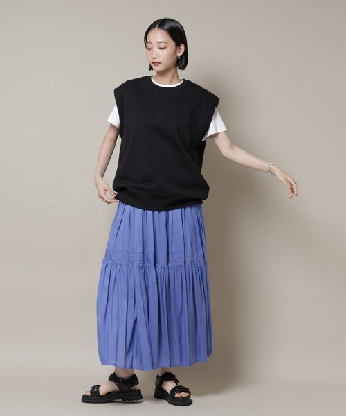 NANO universe(ナノユニバース)の「made in INDIA ギャザー切り替えフレアスカート(セットアップ可)(スカート・レディース・ホワイト/チャコール/ブルー・FREE)」の21枚目の写真