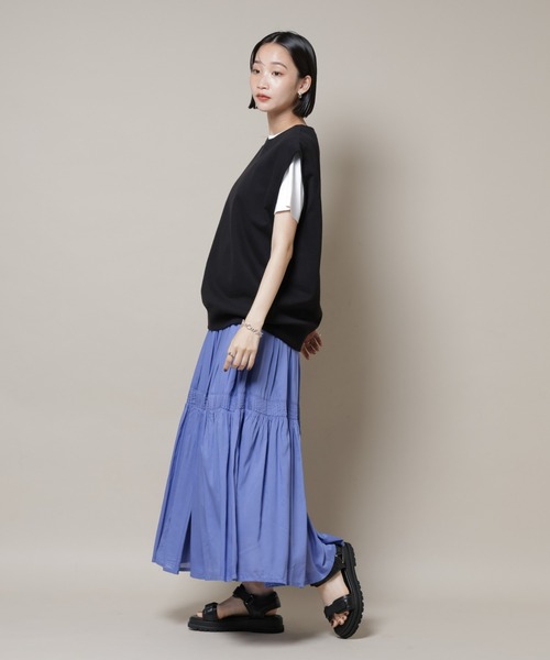 NANO universe(ナノユニバース)の「made in INDIA ギャザー切り替えフレアスカート(セットアップ可)(スカート・レディース・ホワイト/チャコール/ブルー・FREE)」の22枚目の写真