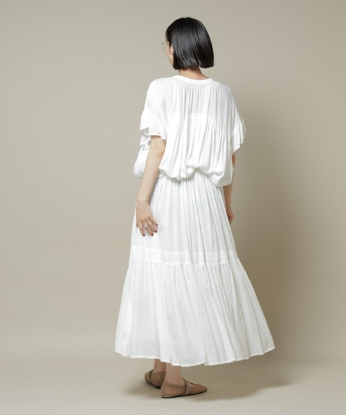 NANO universe(ナノユニバース)の「made in INDIA ギャザー切り替えフレアスカート(セットアップ可)(スカート・レディース・ホワイト/チャコール/ブルー・FREE)」の12枚目の写真