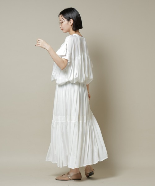 NANO universe(ナノユニバース)の「made in INDIA ギャザー切り替えフレアスカート(セットアップ可)(スカート・レディース・ホワイト/チャコール/ブルー・FREE)」の13枚目の写真