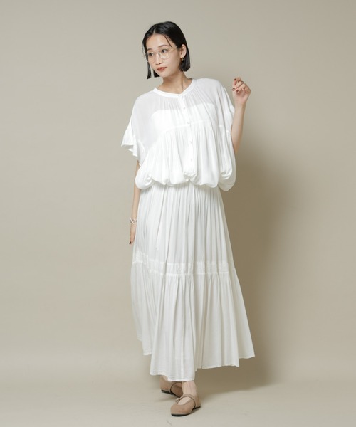 NANO universe(ナノユニバース)の「made in INDIA ギャザー切り替えフレアスカート(セットアップ可)(スカート・レディース・ホワイト/チャコール/ブルー・FREE)」の16枚目の写真