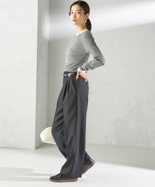 手洗い可能〉TUMUGITO(R) シャーク ツイード タック パンツ（その他