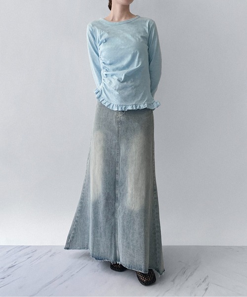 on:nue（オンニュ）の「【on:nue】[お気に入り登録数7,000突破！][着用動画あり！] ギャザーフリルヘムトップス（Tシャツ/カットソー・レディース・ピンク/ホワイト/ネイビー/ブルー・FREE）」の22枚目の写真