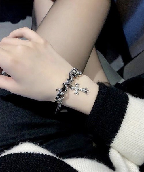 もずく ブレスレット 28vingt-huit 664 Cross Wax Cord Bracelet Silver925/ヴァン