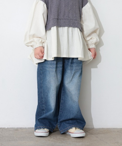 Ocean&Ground(オーシャン&グラウンド)の「タックバギーストレートデニムパンツ(デニムパンツ・キッズ・ダークインディゴブルー/ブラック・140/130/120/110/100/90)」の3枚目の写真