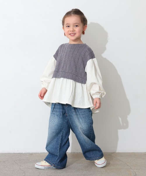 Ocean&Ground(オーシャン&グラウンド)の「タックバギーストレートデニムパンツ(デニムパンツ・キッズ・ダークインディゴブルー/ブラック・140/130/120/110/100/90)」の4枚目の写真