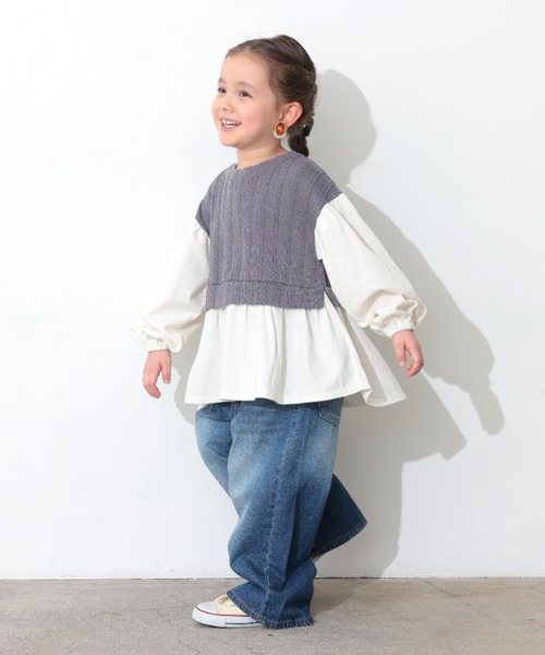 Ocean&Ground(オーシャン&グラウンド)の「タックバギーストレートデニムパンツ(デニムパンツ・キッズ・ダークインディゴブルー/ブラック・140/130/120/110/100/90)」の5枚目の写真