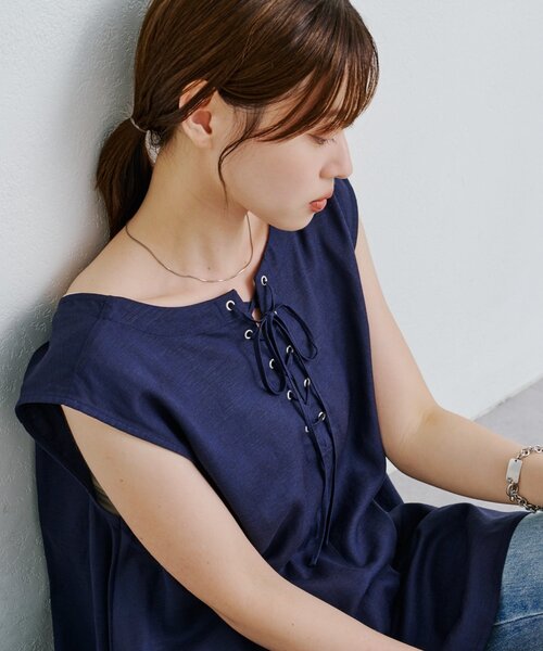 Kastane（カスタネ）の「*【前後2WAY】B 編み上げベスト（ベスト・レディース・ネイビー/アイボリー・FREE）」の22枚目の写真