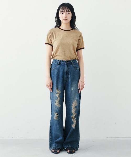 MEDE19F（メデジュウキュウ）の「ＢＲＡＮＤ　ＮＥＷ　ＭＩＸ　ＳＴＹＬＥ　つぶつぶネップ風生地のジェラートカラーリンガーＴシャツ（Tシャツ/カットソー・レディース・ブラック系その他/ベージュ系その他/ブルー系その他・3L/LL/L/M/S）」の15枚目の写真