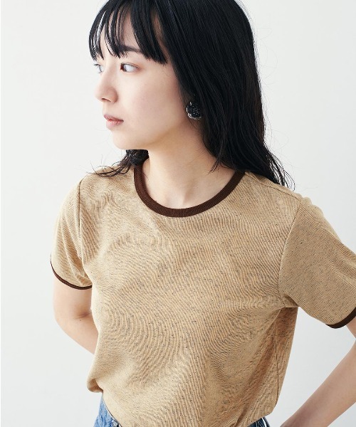 MEDE19F（メデジュウキュウ）の「ＢＲＡＮＤ　ＮＥＷ　ＭＩＸ　ＳＴＹＬＥ　つぶつぶネップ風生地のジェラートカラーリンガーＴシャツ（Tシャツ/カットソー・レディース・ブラック系その他/ベージュ系その他/ブルー系その他・3L/LL/L/M/S）」の11枚目の写真