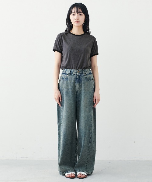 MEDE19F（メデジュウキュウ）の「ＢＲＡＮＤ　ＮＥＷ　ＭＩＸ　ＳＴＹＬＥ　つぶつぶネップ風生地のジェラートカラーリンガーＴシャツ（Tシャツ/カットソー・レディース・ブラック系その他/ベージュ系その他/ブルー系その他・3L/LL/L/M/S）」の8枚目の写真