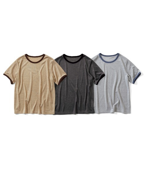 MEDE19F（メデジュウキュウ）の「ＢＲＡＮＤ　ＮＥＷ　ＭＩＸ　ＳＴＹＬＥ　つぶつぶネップ風生地のジェラートカラーリンガーＴシャツ（Tシャツ/カットソー・レディース・ブラック系その他/ベージュ系その他/ブルー系その他・3L/LL/L/M/S）」の5枚目の写真