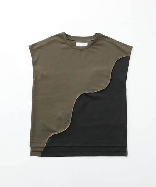 n'OrLABEL(ノアールレーベル)の「【接触冷感】ウェーブ配色切替ポンチカットソー(Tシャツ/カットソー・レディース・ブラック/カーキ・1/2)」の14枚目の写真