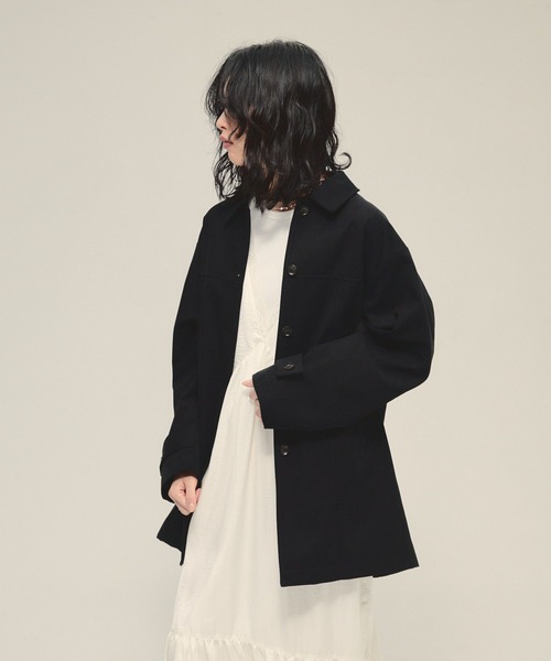 週末セール！　【eL】Suede Single Coat　ブラック セール】【eL】Suede Single Coat/580106（ステンカラーコート）｜eL