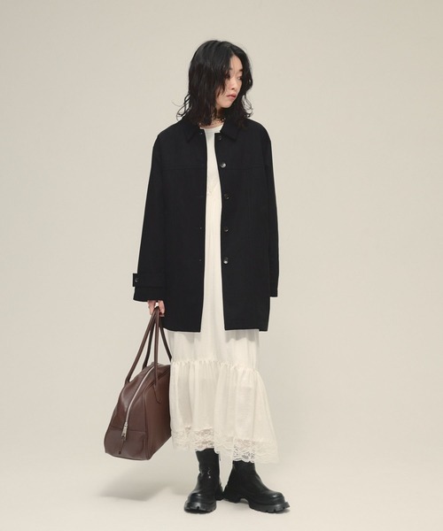 週末セール！　【eL】Suede Single Coat　ブラック セール】【eL】Suede Single Coat/580106（ステンカラーコート）｜eL