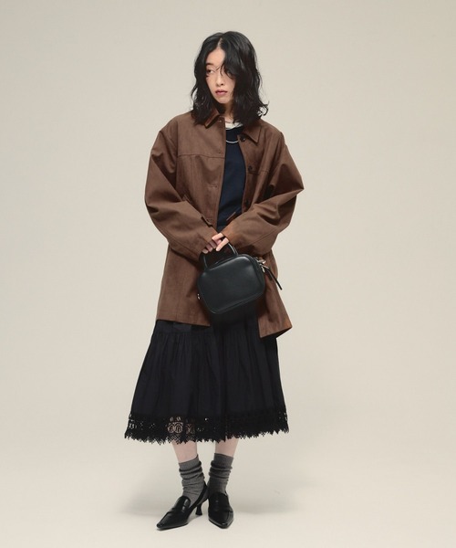 週末セール！　【eL】Suede Single Coat　ブラック セール】【eL】Suede Single Coat/580106（ステンカラーコート）｜eL