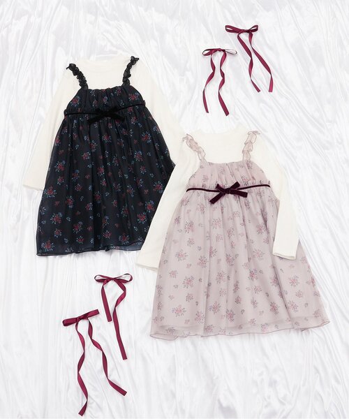 apres les cours（アプレレクール）の「ヴィンテージフラワーワンピース＿アプレレクールマシェリ（ワンピース・キッズ・ピンク/ブラック・140/130/120/110/100/90/80）」の4枚目の写真