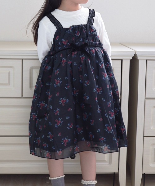 apres les cours（アプレレクール）の「ヴィンテージフラワーワンピース＿アプレレクールマシェリ（ワンピース・キッズ・ピンク/ブラック・140/130/120/110/100/90/80）」の2枚目の写真