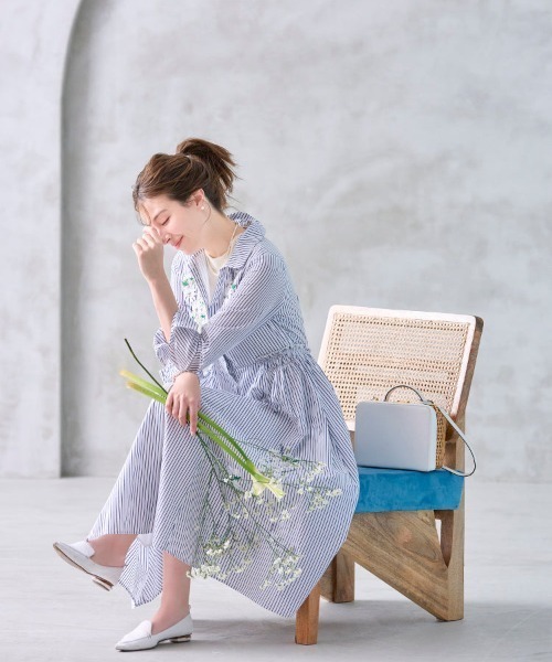 セール】フラワー刺繍シャツワンピース（ワンピース）｜Chesty（チェス